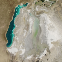 Dry lakebed with salt (Photo: NASA/GSFC/Jeff Schmaltz)